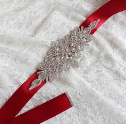 Cinturones de la cinta roja brillante con vestido de ranio de rango Accesorios de vestidos de fiesta decoraciones de boda659499111
