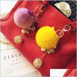 Party Favor New Plush Keychain Rex Rabbit Fur Keyholder Ladies Keychains Favor Ornament Bag Pendant Key Accessories Tassel Ball Smal Dhqtf