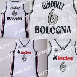 College Basketball Wears Manu Ginobili College Jerseys #6 Virtus Kinder Bologna European Camiseta De Baloncesto 100% Embroidery Stitched