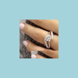 Cluster Rings Fashion Crystal Ring Fl Diamond Wrap Engagement Wedding Rings For Women Drop Delivery Jewelry Dh9B0