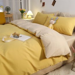 Bedding sets Washed Cotton Solid Colour 4 Pieces Quilt Cover Skinfriendly and Comfortable Sheets Overall Set l50 180 200 220 Nordic 221116
