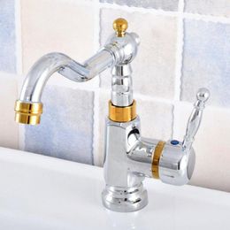Kitchen Faucets Wet Bar Bathroom Vessel Sink Faucet Silver Polished Chrome Gold Color Brass Swivel Spout Mixer Tap Single Hole Msf802