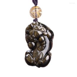 Pendant Necklaces Gold Black Natural Obsidian Stone Carved Pi Xiu Lucky Amulet Business Necklace For Women Men Pendants Wholesale