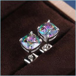 Stud Crystal Earrings Green Cubic Zircon Diamond Stud For Women Valentines Gift Fashion Jewelry Drop Delivery Dhzuy