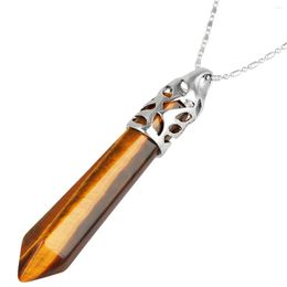 Pendant Necklaces Natura; Crystal Stone Healing Tiger's Eye Rose Quartz Hexagonal Point Wand Charms For Jewelry Making DIY Accessories