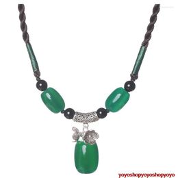 Choker Natural Green Jade Vintage Chinese Classical Handmade Woman Girl Pendant Necklace Colar Collier Sweater Chain