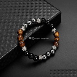 Beaded Tiger Eye Natural Stone Beaded Bracelet Women Mens Strands Bracelets Fashion Jewellery Drop Delivery Dhixb