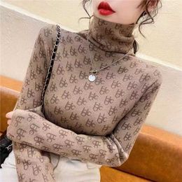 Women's Sweaters 2022 Autumn Winter New Pullover Women Knitted Sweater Female Short Top Pattern High Collar Slim Warm Knit Bottoming Shirt Female T221019