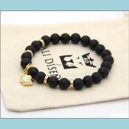 Beaded Arrival Stone Jewellery Wholesale 8Mm Real Matte Onyx Beads With Crown Bracelets Party Gift Drop Delivery Dhjyk