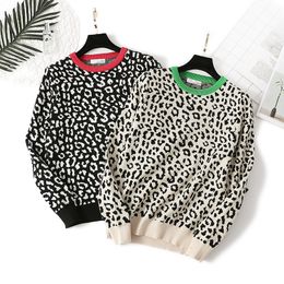 QNPQYX Autumn Women O-Neck Leopard Print Pullovers Female Vintage Sweater Knitting Jumpers Winter Sweater Femme