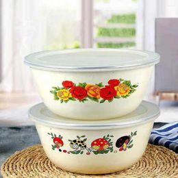 Bowls Chinese Style Retro Bowl Clear Pattern Enamel With Lid Nostalgic Salad For Dinner