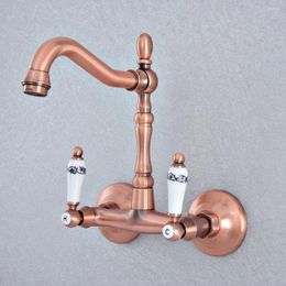 Kitchen Faucets Antique Red Copper Brass Wall Mounted Wet Bar Bathroom Vessel Basin Sink Cold Mixer Tap Swivel Spout Faucet Msf870