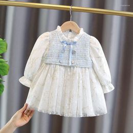 Girl Dresses Baby Girls Clothes Preppy Style Embroidery Lantern Sleeve Plaid Kids Dress Children Party Ball Gown 1-4Y