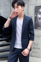 Mens Suits Blazers Summer casual small suit jacket men slim fit medium sleeve tops 221117