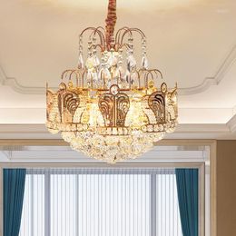 Chandeliers European Crown Crystal Lights Fixture LED American Luxury Chandelier Dining Room Lobby Hanging Lamps Dia50cm H56cm