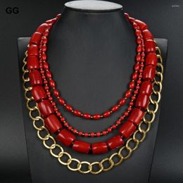 Choker GuaiGuai Jewellery 4 Strands Multi Shape Red Coral Gold Colour Plated Chain Necklace 19" For Women