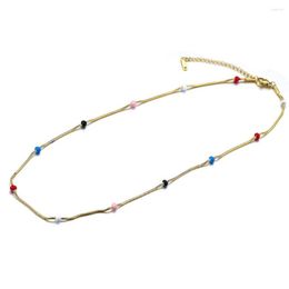 Chains 45cm Length Thin Stainless Steel Adjustable 18k Gold Enamel Bead Chain Necklace Beaded Cable Ball Choker Womens Necklaces