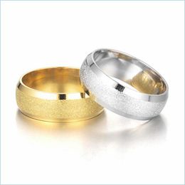 Band Rings Stainless Steel Frosted Ring Band Blank Gold Dl Polish Rings Engagement Wedding Fashion Jewellery For Women Men Drop Deliver Dhwik