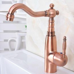 Kitchen Faucets Antique Red Copper Brass Single Handle One Lever Bathroom Basin Sink Faucet Mixer Tap Swivel Spout Deck Mounted Mnf630