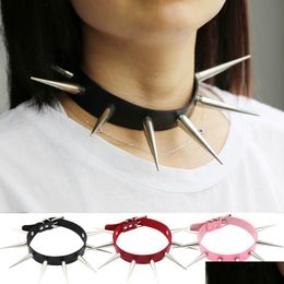 Chokers Gothic Sticker Spike Pin Buckle Adjustable Chokers Necklace Women Nightclub Leather Collar Necklaces Fashion Jewellery Drop De Dhcex