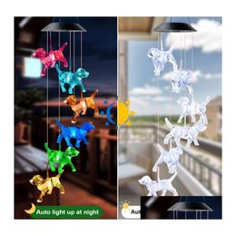 Novelty Items Crystal Dog String Light Up Solar Wind Chimes Novelty Items Flash Changing Home Party Garden Decor Glowing Cartoon Ani Dhcwv