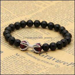 Charm Bracelets Wholesale 10Pcs/Lot Natural Black Onyx Stone With Roseo Tiger Eye Beads Micro Inlay Cz Eagle Claw Beaded Bracelets D Dhxjy