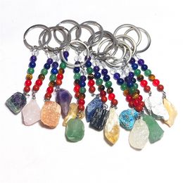 Irregular Raw Ore Stone Key Rings 7 Colours Chakra Beads Chains Gem Charms Keychains Healing Crystal Keyrings for Women Men hot