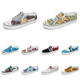 Anime Women Canvas Custom Shoes Slip On Men Cartoon Animal Design Diy Word Black White Blue Red Outdoor Mens Trainer Wo Carto S S Ed Fc s