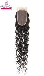 Greatremy Olada de agua Cierre de encaje 100 Remy Remy Weave Big Curly Parte 44 Cierre de encaje superior Color de color natural DY4969937