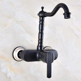 Bathroom Sink Faucets Black Oil Rubbed Bronze Kitchen Faucet Mixer Tap Swivel Spout Wall Mounted Single Handle Mnf875