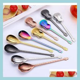 Spoons Music Musical Instrument Coffee Spoon Guitar Shape Stainless Steel Home Kitchen Dining Flatware Ice Cream Dessert Spoons Cutl Dhxwp