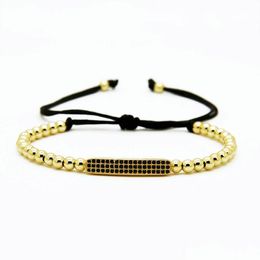 Charm Bracelets Top Quality Men Women Jewellery 4Mm Copper Beads Black Cz Curved Long Tube Bar Braided Rame Bracelets Drop Delivery Dhjty