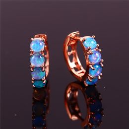 Hoop Earrings & Huggie Cute Female Blue White Opal Classic Silver Colour Small For Women Dainty Bridal Round Wedding EarringsHoop