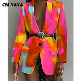 Women's Suits Blazers CM.YAYA Women Blazers Tie Dye Print Looset Straight Coat Tops Single Button Without Sashes Coats Office Lady Streetwear Autumn T221027