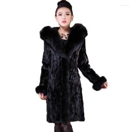 Women's Fur Lmitation Mink Coat Female 2022 Autumn Winter Long Hooded Imitation Collar Women's Fashion Trench