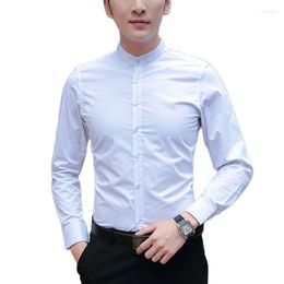 Men's Casual Shirts Brand 2022 Men Business Long Sleeve Stand Collar Cotton Male Shirt Slim Fit Designs Men's Fahion M-5XL