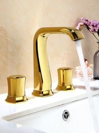 Bathroom Sink Faucets Luxury European Brass Faucet 3 Holes 2 Handles Basin Mixer Tap Gold Cold Water Wash Good Quality