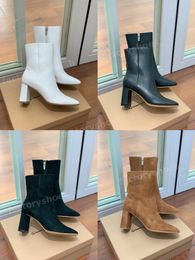 Gianvito Rossi Boots Designer Ankle Boot Women Chunky Heel Booties Sheepskin Leather Bootie Ladies Wedding Party Boot Size 35-42