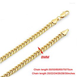 Choker 24k Gold Jewelry 8mm 20-30 Inch Hip Hop Men Necklace Chains Fashion Color Filled Curb Cuban Long