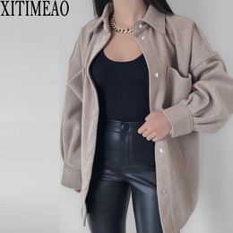 Women's Wool Blends Xitimeao 2023 Autumn Winter Fashion Woollen Coat Women Loose Shirt Casual Solid Ladies Lapel Jacket 221117