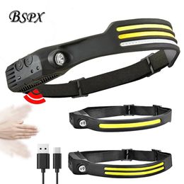 Headlamps LED Lamp COB Sensor light USB Rechargeable Torch 5 Lighting Modes Work Strong Night Running 221117