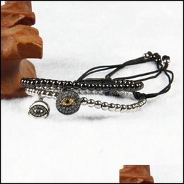 Charm Bracelets Wholesale Arrival Clear Cz Gold And Black Turkish Lucky Round Eye With 4Mm Brass Beads Rame Bracelet Drop Delivery J Dhdzl