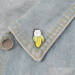 Pins Brooches Cure Banana Cat Hedgehog Animal Brooch Pins Enamel Lapel Pin For Women Men Top Dress Co Fashion Jewellery Drop Delivery Dhjnu
