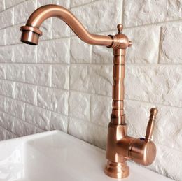 Kitchen Faucets Antique Red Copper Brass Bathroom Basin Sink Faucet Mixer Tap Swivel Spout Single Handle One Hole Deck Mounted Mnf399