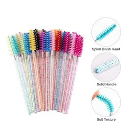 50Pcs/Pack Disposable Crystal Transparent Makeup Brush Portable False Eyelash Aids Diamond Handle Mascara Stick Solid Eyelashes Comb Beauty Peine De Pestanas