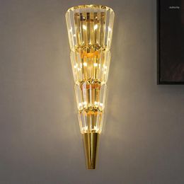 Wall Lamps Luxury Large Gold Crystal Lamp Modern El Bedroom Bedside Light Background Fireplace Lighting Sconce