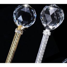 Party Decoration Round Crystal Ball Sceptres Magic Wand Gold Sier Shinning Diamond Pageant Stick Birthday Party Wedding Fairy King F Dhtsj