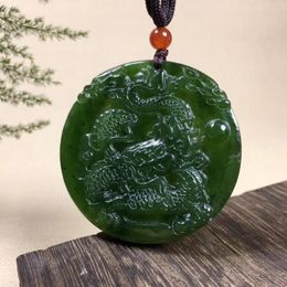 Pendant Necklaces Natural Hetian Jasper Jade Handcarved Dragon Simple Retro Temperament Jewellery Fashion For Men