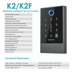 Zugangskontrollkartenleser K2 K2F Zugangskontroll-RFID-Kartenleser 13,56 MHz Fingerabdruck-Tastatur Türschloss TTLOCK App Bluetooth Smart Lock IP68 Wasserdicht 221117