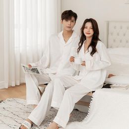 Men's Sleepwear FZSLCYIYI Couples Men Women Houndstooth Jacquard Satin Pajamas 2Pcs Homewear Long Sleeve Shirt Pants Lovers Nightwear